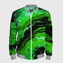 Бомбер мужской Зелёные брызги на чёрном фоне, цвет: 3D-меланж