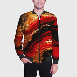 Бомбер мужской Красно-золотые брызги на чёрном фоне, цвет: 3D-черный — фото 2