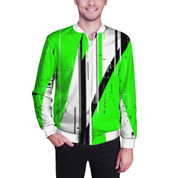 Бомбер мужской Black and white vertical stripes on a green backgr, цвет: 3D-белый — фото 2