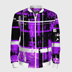 Бомбер мужской Фиолетово-белый гранж на чёрном фоне, цвет: 3D-белый