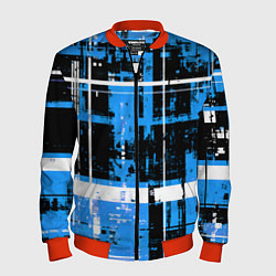 Бомбер мужской Сине-белый гранж на чёрном фоне, цвет: 3D-красный