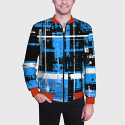 Бомбер мужской Сине-белый гранж на чёрном фоне, цвет: 3D-красный — фото 2