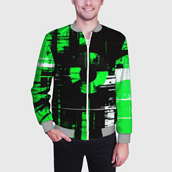 Бомбер мужской Зелёно-белый гранж на чёрном фоне, цвет: 3D-меланж — фото 2