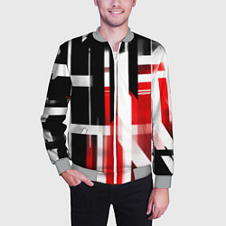 Бомбер мужской Чёрно-красные вертикальные и горизонтальные полосы, цвет: 3D-меланж — фото 2