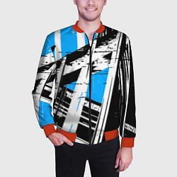 Бомбер мужской Чёрно-белые абстрактные линии на синем фоне, цвет: 3D-красный — фото 2