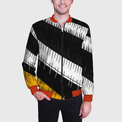 Бомбер мужской Диагональные чёрно-белые полосы на жёлтом фоне, цвет: 3D-красный — фото 2