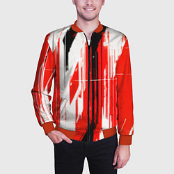 Бомбер мужской Вертикальные чёрно-белые линии на красном фоне, цвет: 3D-красный — фото 2