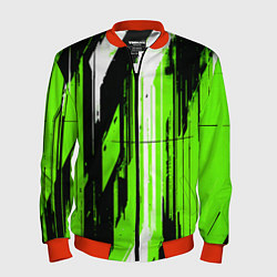 Бомбер мужской Вертикальные чёрно-белые линии на зелёном фоне, цвет: 3D-красный