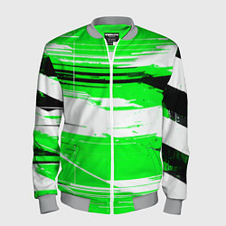 Бомбер мужской Горизонтальные чёрно-белые линии на зелёном фоне, цвет: 3D-меланж