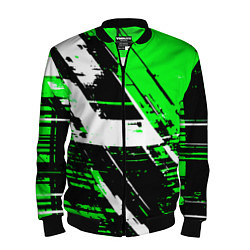 Бомбер мужской Diagonal black and white stripes on a green backgr, цвет: 3D-черный