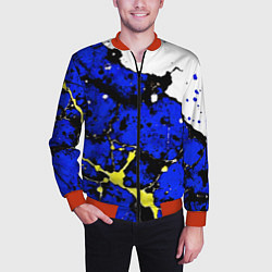 Бомбер мужской Сине-жёлтая абстракция на белом фоне, цвет: 3D-красный — фото 2
