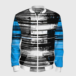 Мужской бомбер Горизонтальные чёрные линии на бело-синем фоне