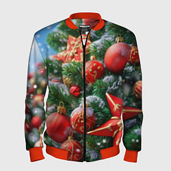 Бомбер мужской Красные шары и звезда новогодняя, цвет: 3D-красный
