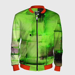 Бомбер мужской Чёрные пятна на зелёном фоне абстракция, цвет: 3D-красный