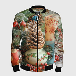 Бомбер мужской Новогодняя атрибутика, цвет: 3D-черный