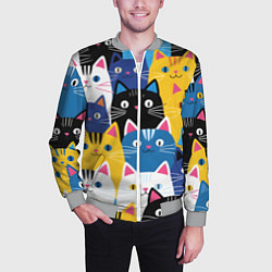 Бомбер мужской Много цветных котиков, цвет: 3D-меланж — фото 2