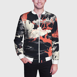 Бомбер мужской Паттерн с деревьями в японском стиле - нейросеть, цвет: 3D-белый — фото 2