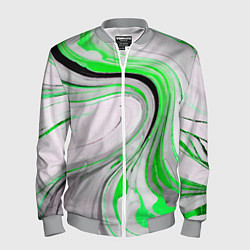 Бомбер мужской Волнистые чёрно-зелёные линии на белом фоне, цвет: 3D-меланж
