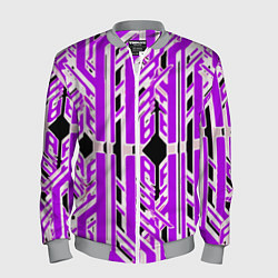 Бомбер мужской Бело-фиолетовые техно полосы на чёрном фоне, цвет: 3D-меланж