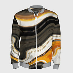 Бомбер мужской Волнистые чёрно-жёлтые полосы на белом фоне, цвет: 3D-меланж