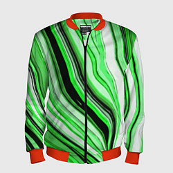 Мужской бомбер Волнистые вертикальные чёрно-зелёные полосы