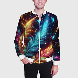 Бомбер мужской Неоновые разноцветные перья, цвет: 3D-белый — фото 2