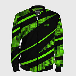 Бомбер мужской Sport чёрный и зелёный полосы, цвет: 3D-черный