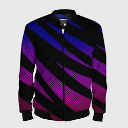 Бомбер мужской Сине-розовый абстракция с полосами, цвет: 3D-черный