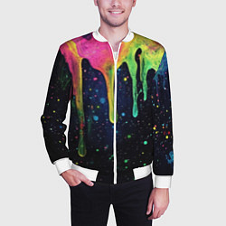 Бомбер мужской Разноцветные потеки краски, цвет: 3D-белый — фото 2
