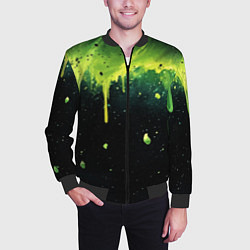 Бомбер мужской Зеленая стекающая краска по черному фону, цвет: 3D-черный — фото 2
