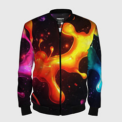 Бомбер мужской Радужные кляксы на черном фоне, цвет: 3D-черный
