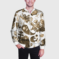 Бомбер мужской Растения против зомби в бежевых тонах, цвет: 3D-белый — фото 2