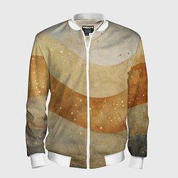 Бомбер мужской Бежево-золотые полосы с блестками, цвет: 3D-белый
