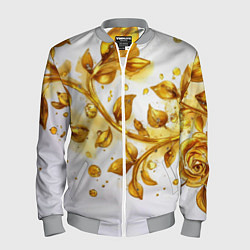 Бомбер мужской Золотые листья на белом, цвет: 3D-меланж