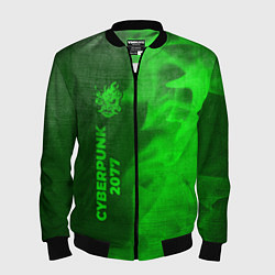 Бомбер мужской Cyberpunk 2077 - green gradient по-вертикали, цвет: 3D-черный
