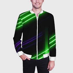 Бомбер мужской Green pink purple line, цвет: 3D-белый — фото 2