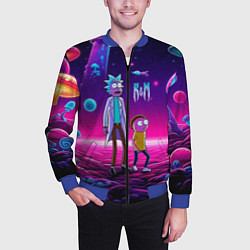 Бомбер мужской Морти и Рик на планете неоновых сказочных грибов, цвет: 3D-синий — фото 2