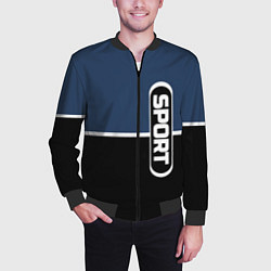 Бомбер мужской Sport сине-чёрный с полосой, цвет: 3D-черный — фото 2