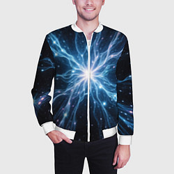 Бомбер мужской Всплеск света и звезды - космическая абстракция, цвет: 3D-белый — фото 2