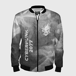 Бомбер мужской Cyberpunk 2077 - grey gradient вертикально, цвет: 3D-черный