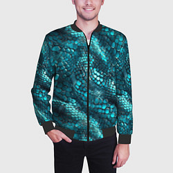 Бомбер мужской Бирюзовая чешуя рептилии - абстрактный паттерн, цвет: 3D-черный — фото 2