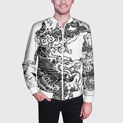 Бомбер мужской Татуировка дракона на белом, цвет: 3D-белый — фото 2