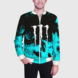 Бомбер мужской Monster energy голубой огонь, цвет: 3D-белый — фото 2