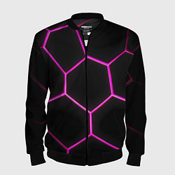 Мужской бомбер Черные соты с фиолетовым неоном