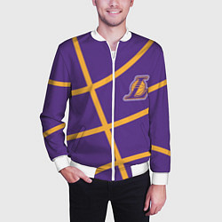 Бомбер мужской Лейкерс - текстура фиолетового мяча, цвет: 3D-белый — фото 2