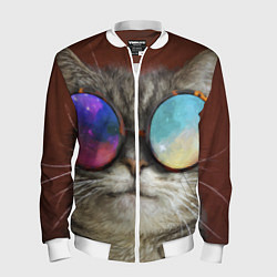 Мужской бомбер A Cat with multicolored glasses