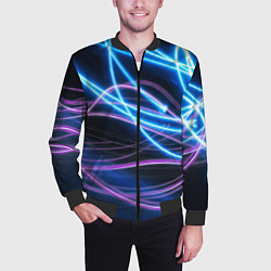 Бомбер мужской Неоновая абстракция на темном, цвет: 3D-черный — фото 2
