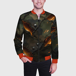 Бомбер мужской Порванная камуфляжная ткань с огнем, цвет: 3D-красный — фото 2