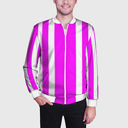 Бомбер мужской Color white pink stripes, цвет: 3D-белый — фото 2