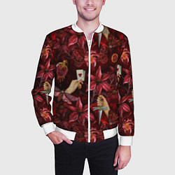 Бомбер мужской Бордовая готика с сердцем, лилиями и мотыльками, цвет: 3D-белый — фото 2